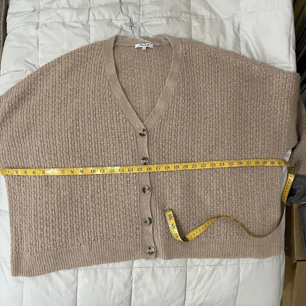 SOLD MADEWELL Mayfair Alpaca Blend Cable Knit Cardigan Sweater Tan Sz 3X Woman - Picture 4 of 9